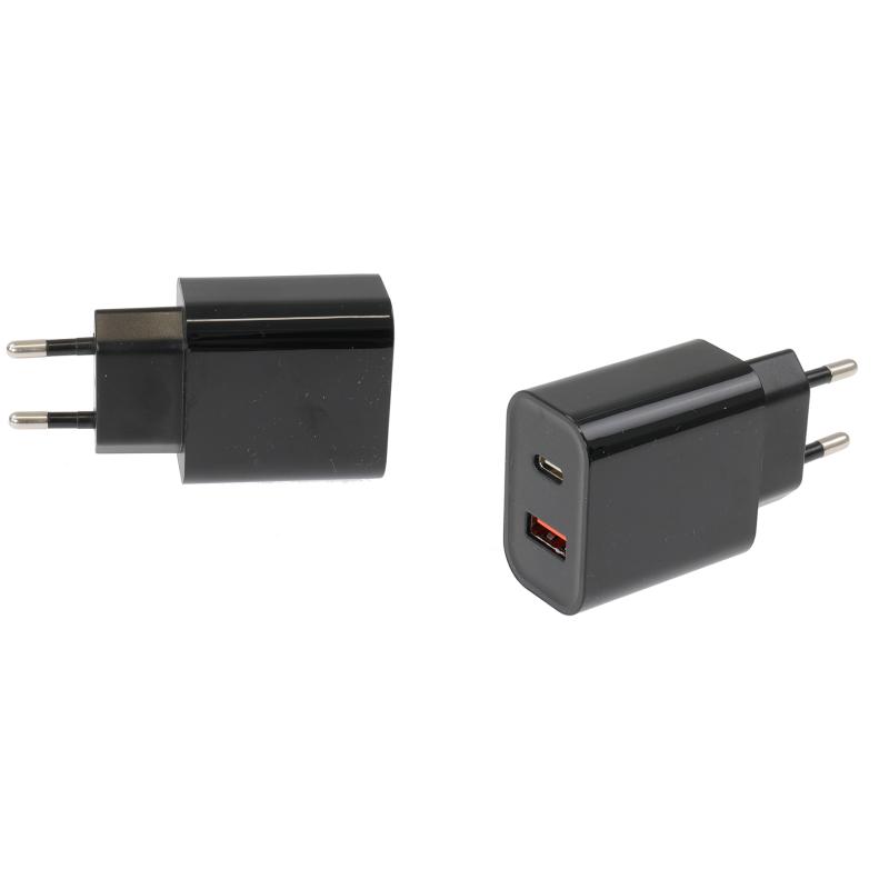 USB Netzteil, EU, 1x USB-A, 1x USB-C, Quick-Charge 3.0, 220V