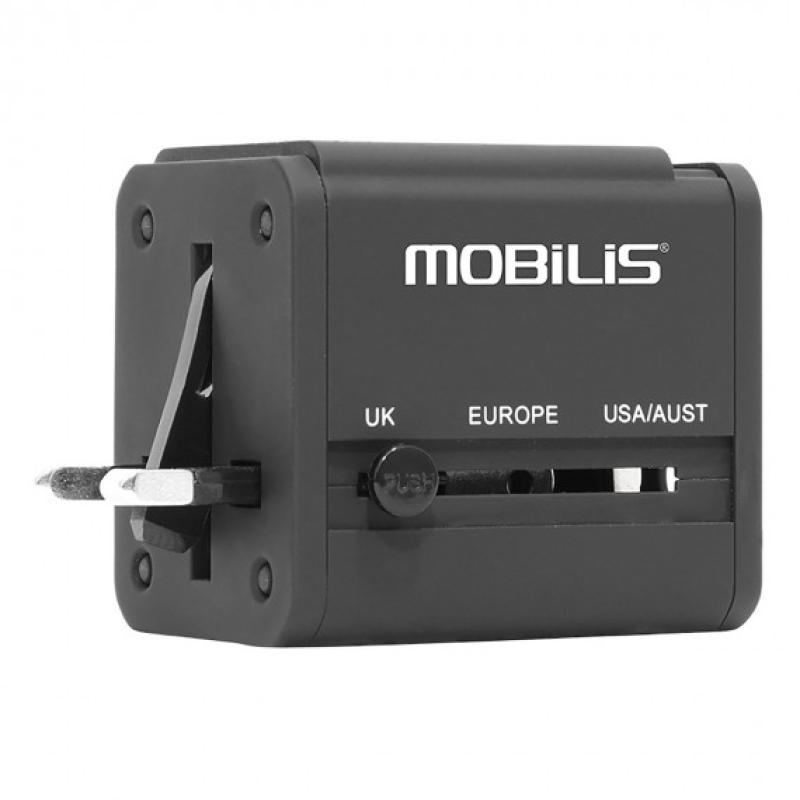 Mobilis Worldwide Reiseadapter 2 USB (100-240 V - 2x0,5A) Kompatibel 155 Länder-Softbag 001243