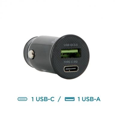 Mobilis Autoladegerät 1 USB A / 1 USB C Schnellladung – Softtasche 001352