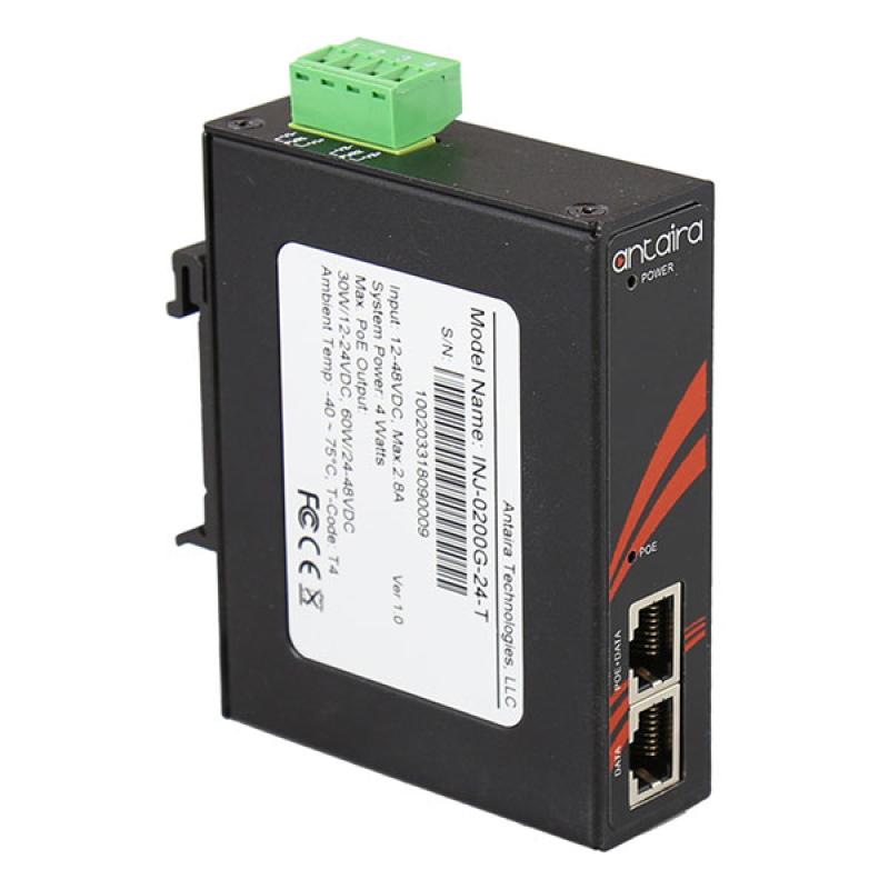 Industrial IEEE 802.3bt Gigabit Type 3 4PPoE Injector, -40C - 75C