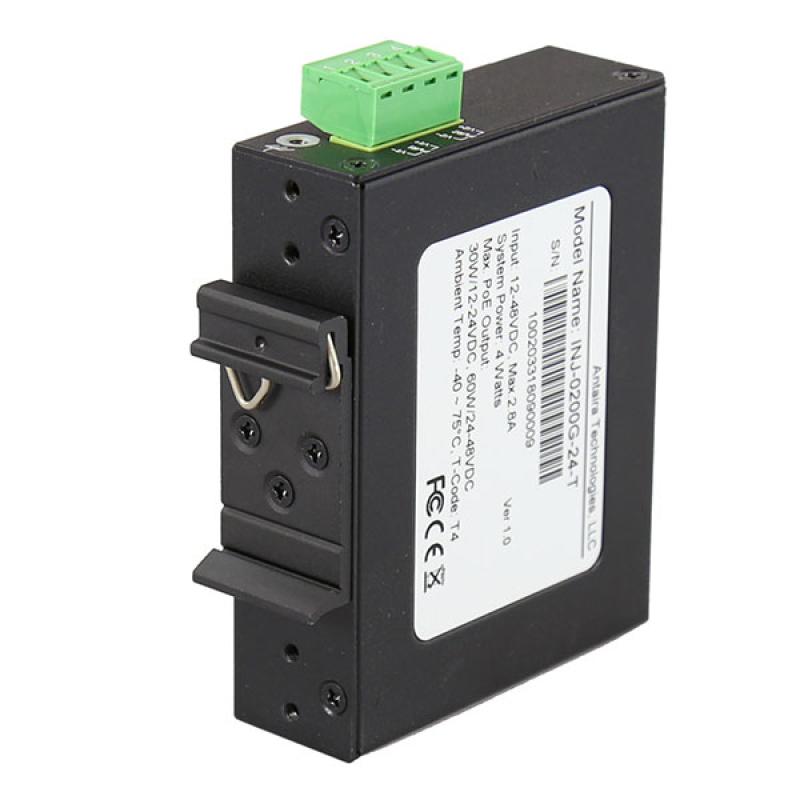 Industrial IEEE 802.3bt Gigabit Type 3 4PPoE Injector, -40C - 75C