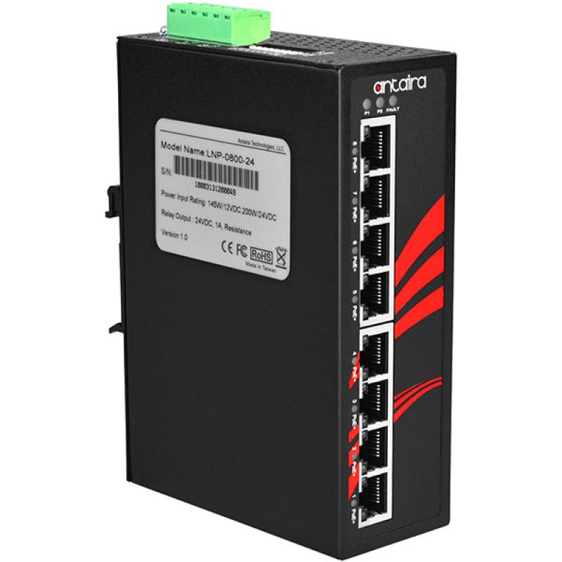 8-Port Unmanaged POE Industrial Ethernet Switch, 12-36VDC, -40 - 75C